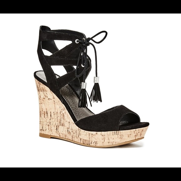 guess lace up wedges